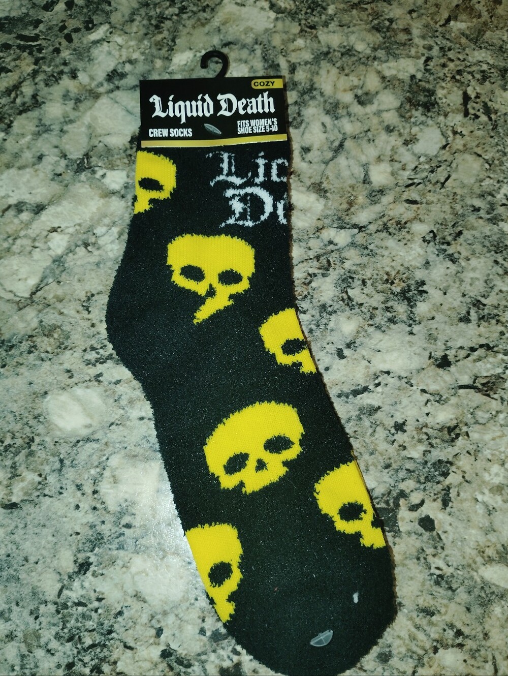 Liquid Death Women’s Black & Yellow Skull Crew Socks New